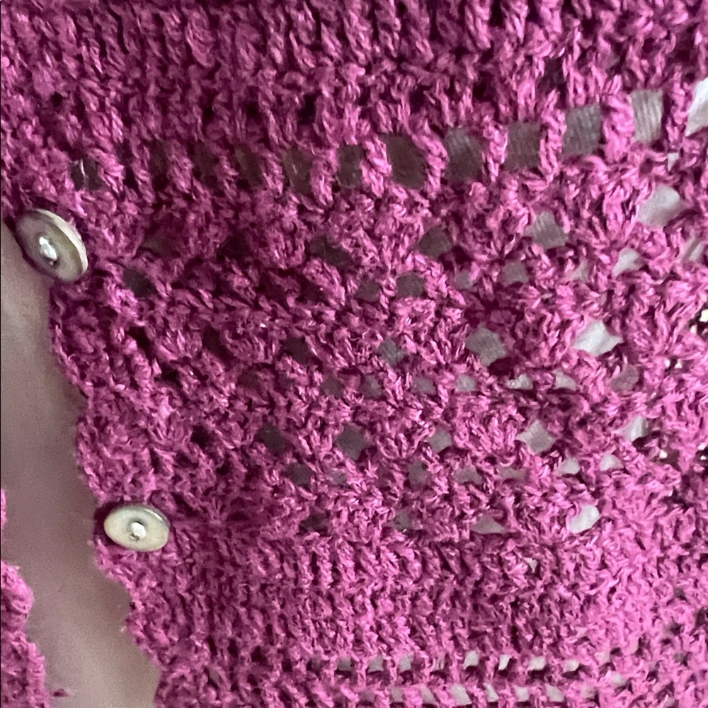 Eddie Bauer Elegant Plum Hand Crocheted Button Front Sweater - Picture 2 of 6
